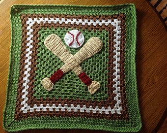 CROCHET PATTERN - Baseball Granny Square Blanket - PATTERN