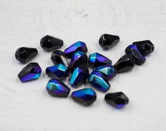 CLOSING SUPPLY SHOP | 9x7mm Faceted Teardrop Czech Beads | Black Luster Czech Beads | Jewelry Supplies | Glass Beads