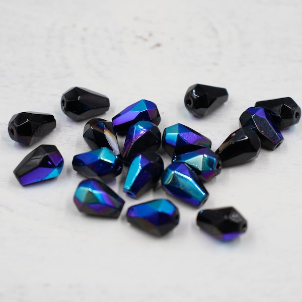 9x7mm Faceted Teardrop Czech Beads | Black Luster Czech Beads | Jewelry Supplies | Glass Beads