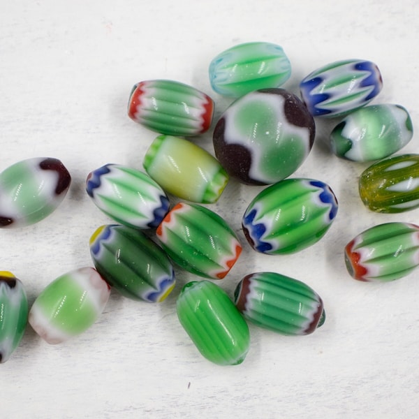 Green and Blue Chevron Glass Beads | Lot of Mixed Beads | Vintage Style Jewelry | Jewelry Supplies