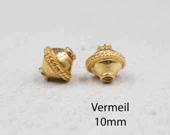 CLOSING SUPPLY SHOP | 10mm Vermeil Banded Bicone Bead | Set of 2 Beads | Gold Accent Bead | Jewelry Supplies