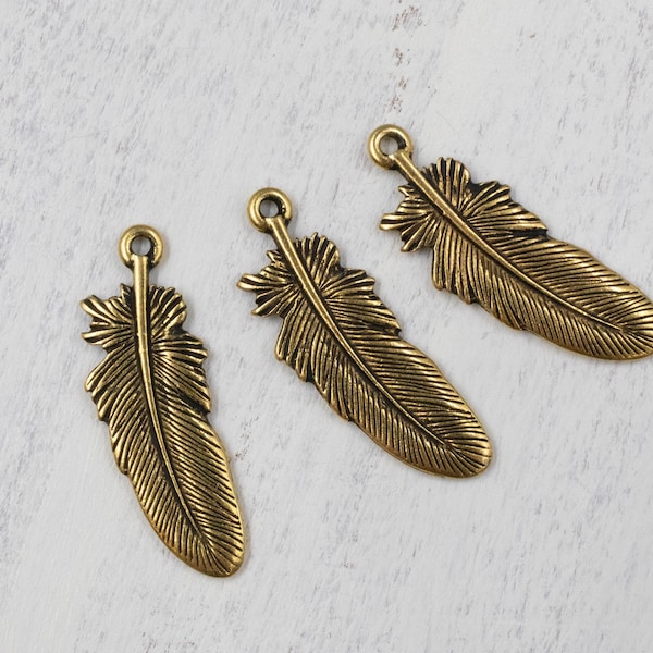 Antiqued Gold Feather | TierraCast Pendants | Jewelry Supplies