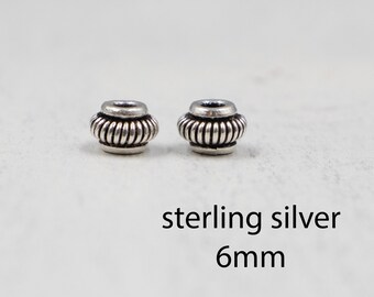 Set of 2 Sterling Silver Fluted Rondelle Beads | Unique Bead | Jewelry Supplies