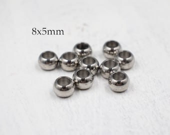CLOSING SUPPLY SHOP | Set of 5 Stainless Steel Beads | Large Hole Beads | Jewelry Supplies | Metal Beads