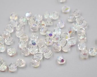 4mm Clear AB Czech Firepolish Beads | Faceted Round Beads | Jewelry Supplies