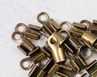 CLOSING SUPPLY SHOP | 100 Piece Antique Gold Plated Steel Cord Ends | Fold Over | 5mm x 5mm
