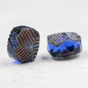 14x10mm Blue Czech Wavy Rondelle Beads | Picasso Czech Beads | Jewelry Supplies