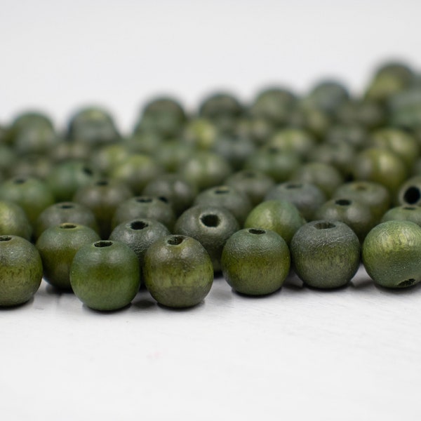 Set of 100-8mm Forest Green Wood Beads | Jewelry Supplies | Round Wood Beads