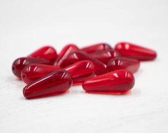 CLOSING SUPPLY SHOP | 20mm Red Teardrop Czech Beads | Jewelry Supplies | Glass Beads | Large Czech Beads