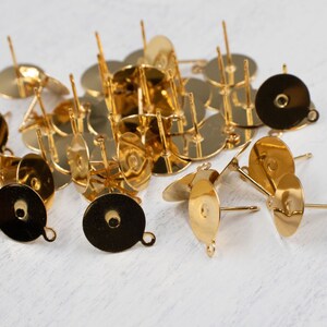 Earrings Studs | Flat Pad Earring Studs | 10mm | Gold Plated Steel 50 Pairs