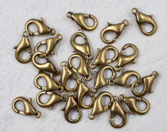 CLOSING SUPPLY SHOP | 20 Pieces Brass Clasp | Lobster Claw | Antiqued Gold-Plated Brass | 13x8mm