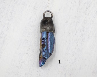 Crystal Quartz Pendant | Unique Jewelry | Soldered Pendant | Jewelry Supplies | Blue Crystal Quartz