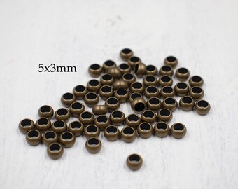 100 Piece Antiqued Brass Beads | Brass Spacers | 5x3mm Beads | Jewelry Findings | Metal Beads