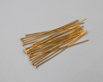 Flat Head Pin | Jewelry Supplies | 21 Gauge | 1.5 inches long | 100 Count | Gold Plated Brass