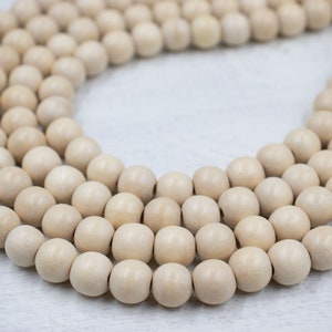 Package of 4 Strands | 10mm Neutral Wood Beads | 160 Loose Beads | Beach Jewelry | Jewelry Supplies | Chunky Jewelry | Round Wood Beads