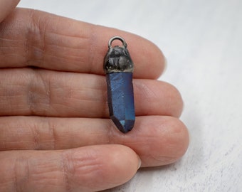 Crystal Quartz Pendant | Unique Jewelry | Soldered Pendant | Jewelry Supplies | Blue Crystal Quartz