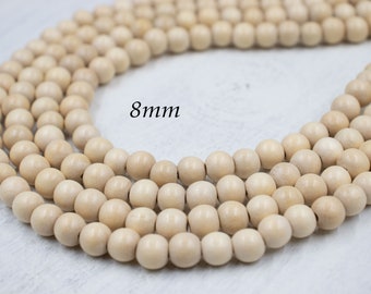 CLOSING SUPPLY SHOP | Package of 4 Strands | 8mm Natural Wood Beads | 200 Loose Beads | Jewelry Supplies | Round Wood Beads