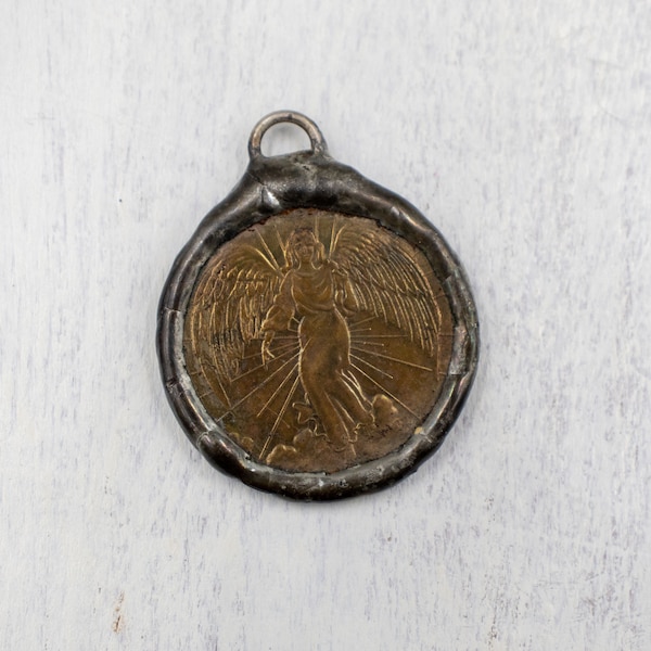 Soldered Coin | Guardian Angel Pendant | Soldered Pendant | Bohemian Jewelry | Jewelry Supplies