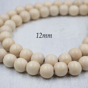 Package of 2 Strands | 12mm Neutral Wood Beads | Jewelry Supplies | Chunky Jewelry | Round Wood Beads