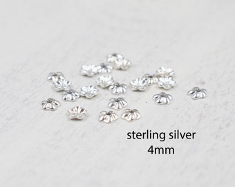 Set of 20 Sterling Silver Bead Caps | 4mm Silver Flower Bead Caps | Jewelry Supplies