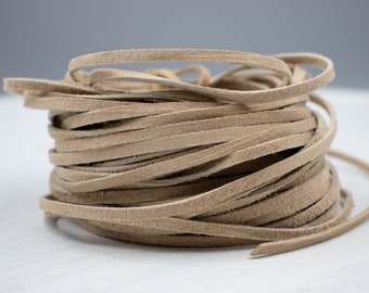 CLOSING SUPPLY SHOP | 13 yards Beige Suede Leather Lace | 4mm Beige Genuine Leather | Jewelry Supplies