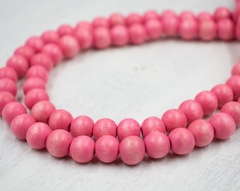 CLOSING SUPPLY SHOP | Package of 2 Strands | 10mm Pink Wood Beads | 80 Loose Beads | Jewelry Supplies | Chunky Jewelry | Round Wood Beads