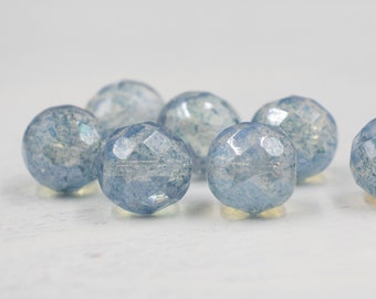 12mm Translucent Blue Czech Firepolish Beads | Jewelry Supplies | Large Czech Beads