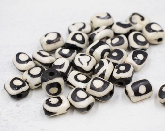 Set of 14 Eye Batik Bone Beads | White Black Bone Beads | Jewelry Supplies | Natural Beads