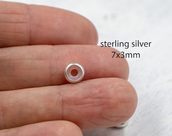 CLOSING SUPPLY SHOP | Set of 2 Sterling Silver and Silicone 7x3mm Rondelle Beads | Silicone Grip Bead | Large Hole Bead | Round Beads