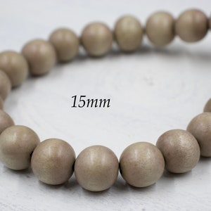 15mm Light Grey Wood Beads | Jewelry Supplies | Chunky Jewelry | Round Wood Beads