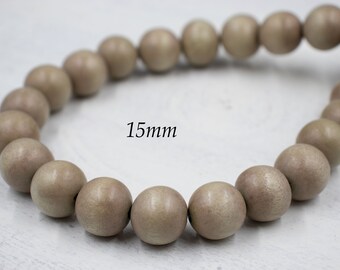 15mm Beige Wood Beads | Jewelry Supplies | Chunky Jewelry | Round Wood Beads