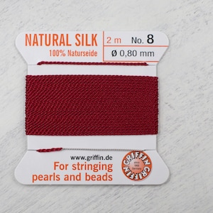 No 8 Dark Red Griffen Silk Thread Cord | No 8 Silk Cord | Garnet Silk Thread | Knotting Jewelry | Jewelry Supplies