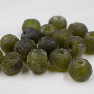 14mm Olive Green Glass Beads | Recycled Glass Beads | Jewelry Supplies