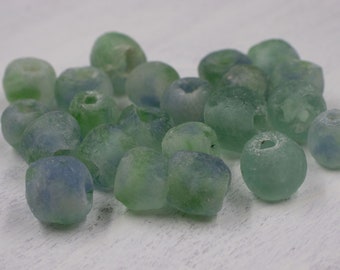 14mm Blue Green Glass Beads | Recycled Glass Beads | Jewelry Supplies