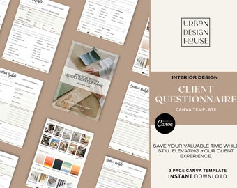 Interior Design Client Questionnaire Template | Customizable Canva (Digital Download)