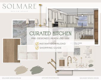 Panel de inspiración para una cocina moderna orgánica de estilo transicional / Guía de diseño DIY (Descarga digital)