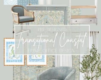 Moodboard de oficina en casa costera / Diseño de interiores virtual (descarga digital)