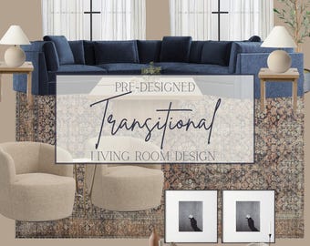 Tablero de inspiración para sala de estar de transición / Diseño digital (Descarga digital)