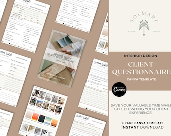 Plantilla de cuestionario para clientes de diseño de interiores / Canva personalizable (descarga digital)