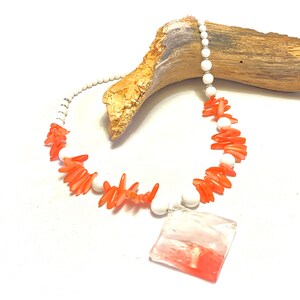 Shell necklace, Shell and glass pendant necklace, Summer necklace