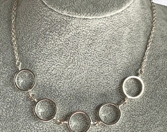 Silver rings necklace, Short silver necklace, collar necklace