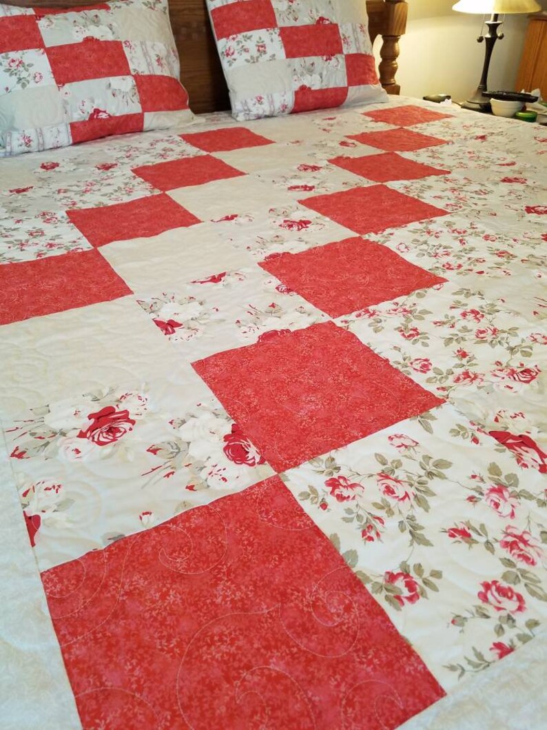 90x90 Quilted patchwork floral quilt with shams. Etsy