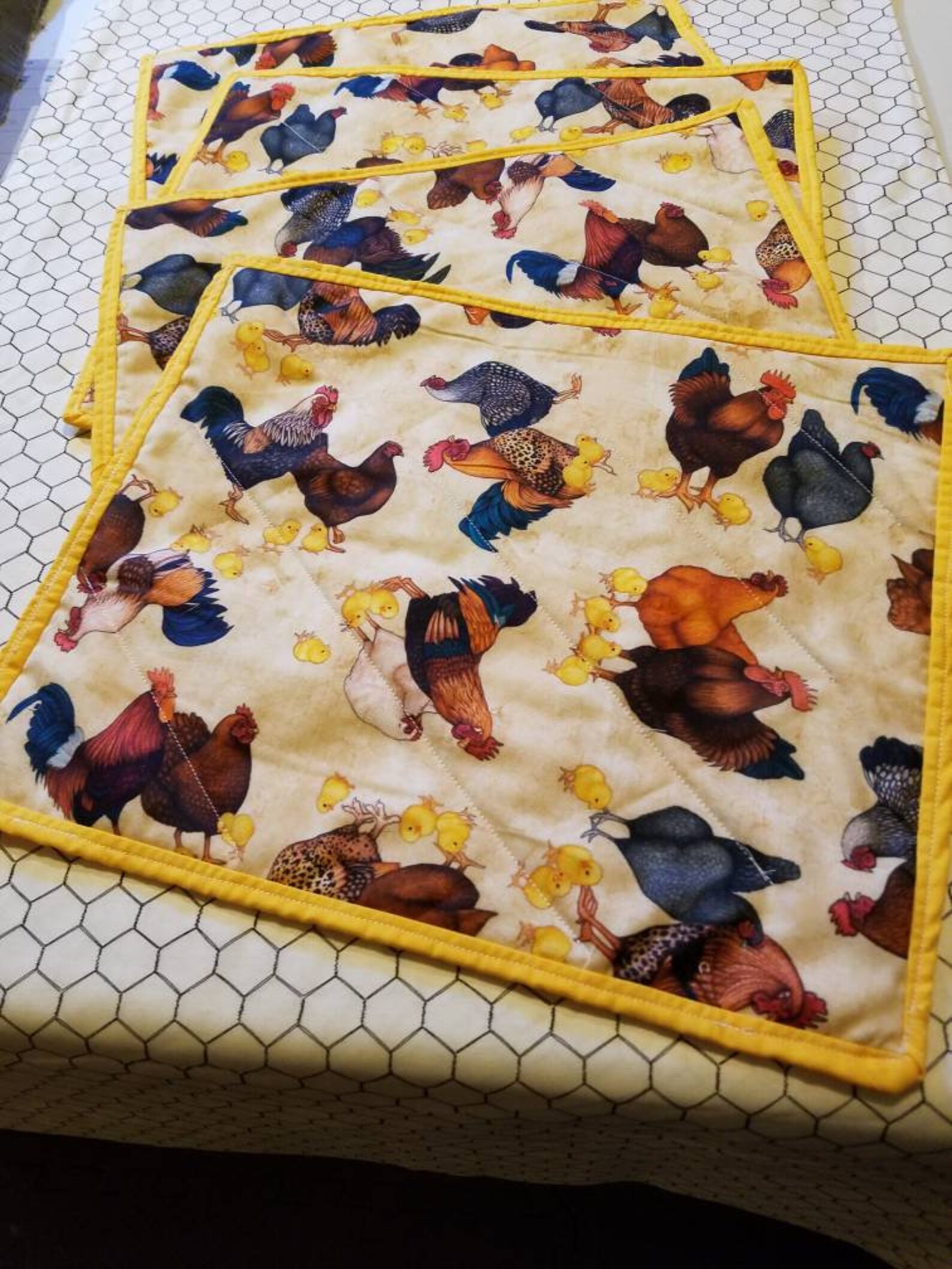 Quilted Rooster Placemats. Set of 4. Etsy