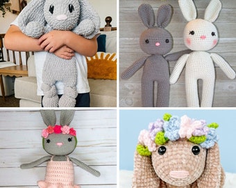 BUNDLE Crochet Amigurumi Bunny Snuggler Lovey and Plushie Patterns - for Baby Shower Gifts and Nursery Decor