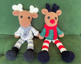 Crochet Plush Moose and Reindeer Pattern: Christmas Shelf-Sitters (PDF Pattern)