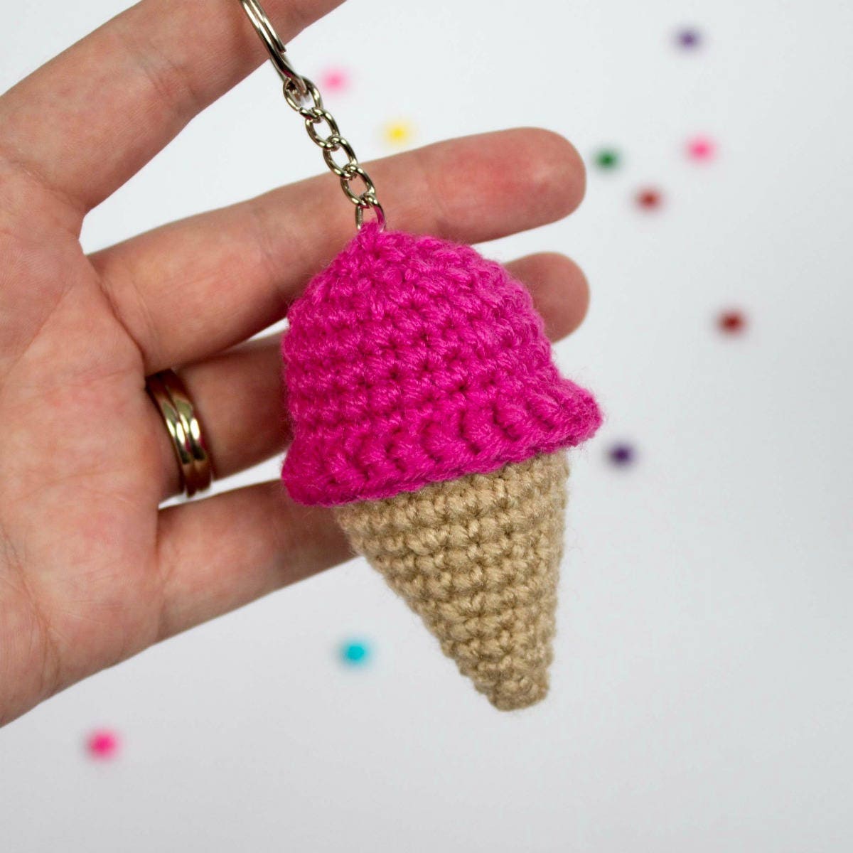 Crochet Ice Cream Cone Keychain Etsy