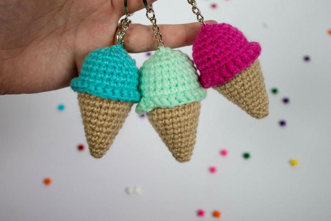 Crochet Ice Cream Cone Keychain Etsy