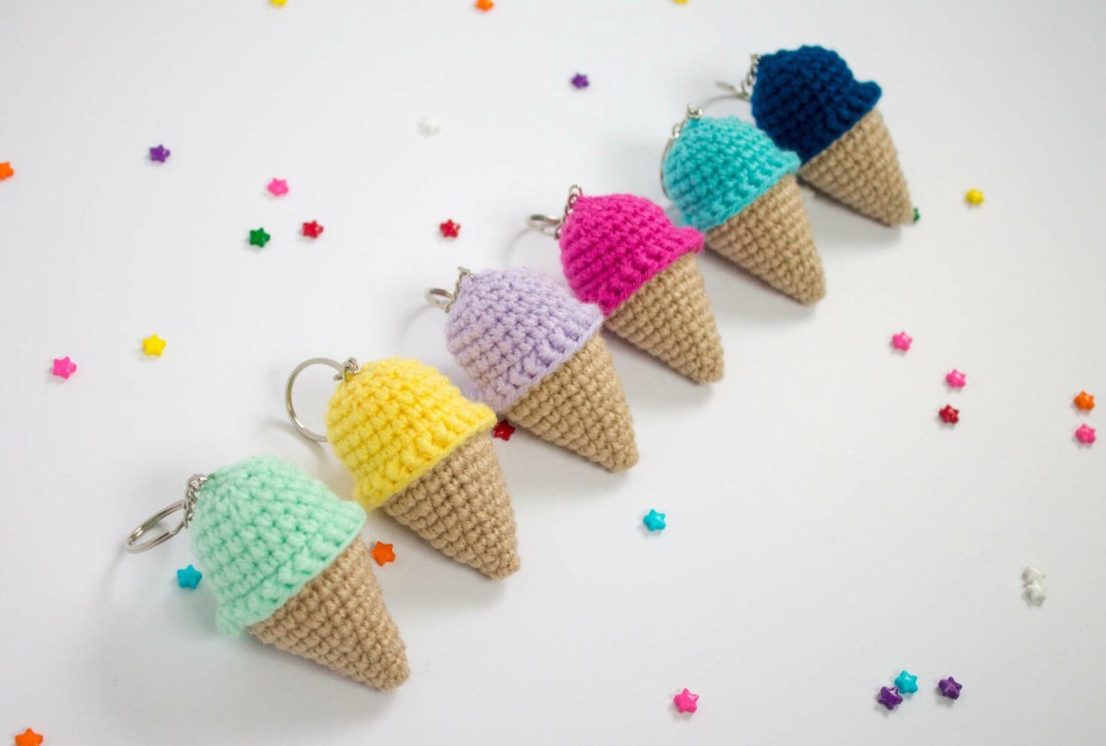 Crochet Ice Cream Cone Keychain Etsy