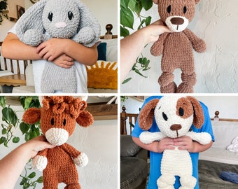 BUNDLE Amigurumi eBook Snuggler Crochet Patterns - Bunny, Bear, Cow, and Puppy - for Baby Shower Gifts and Nursery Decor