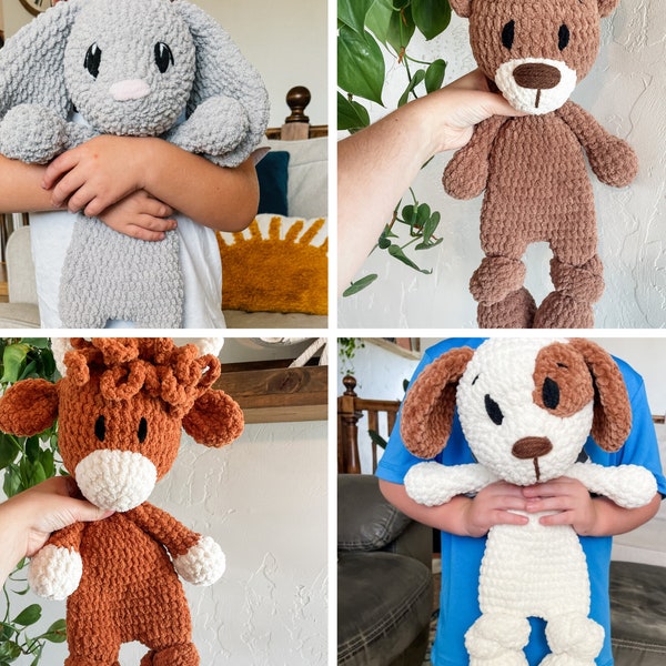 BUNDLE Amigurumi eBook Snuggler Crochet Patterns - Bunny, Bear, Cow, and Puppy - for Baby Shower Gifts and Nursery Decor